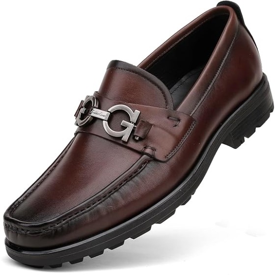 Men's Luxury Coffee Leather Penny Loafers, Classic Fashion Handmade Dress Shoes Casual Slip-on Loafer for Mens