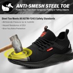 Waterproof Steel Toe Shoes for Men Women Work Shoe Lightweight Safety Sneakers Comfortable Puncture Proof Shoe Zapatos Punta de Acero para Hombres Black