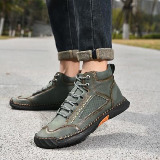 Mens Leather Boots, Men's Comfortable Handmade Leather Boots – Waterproof, Pressure Relief,Spacious Toe Box