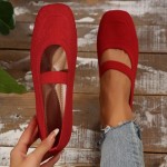 Women's Mary Jane Flats Shoes Square Toe Casual Ballet Flats Comfortable Knit Dress Shoes for Women Work Office