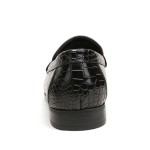 Mens Genuine Dress Shoes, Premium Crocodile Print Leather Slip-on Casual Shoes Penny Loafers for Mens, Black