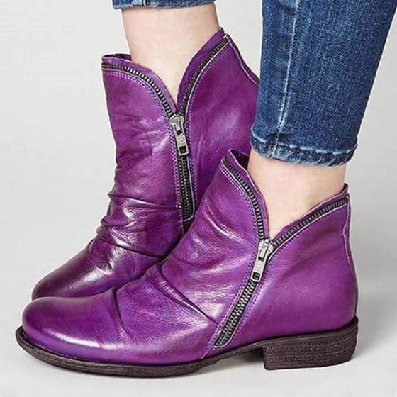 Orthopedic Boots Women's Vintage Casual Ankle Boots Leather Round Toe Side Zipper Booties Retro V Cut Combat Boots Comfortable Chunky Low Heel Short Boots Flats Walking Fall Winter Shoes