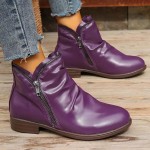 Orthopedic Boots Women's Vintage Casual Ankle Boots Leather Round Toe Side Zipper Booties Retro V Cut Combat Boots Comfortable Chunky Low Heel Short Boots Flats Walking Fall Winter Shoes