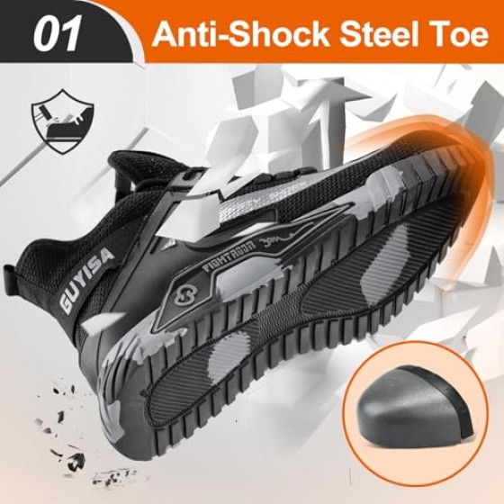 Steel Toe Shoes for Men Work Safety Shoes Industrial Construction Shoes Mid Cut Industrial Boot Work Sneakers Comfortable Lightweight Safety Shoes for Work