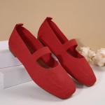 Women's Mary Jane Flats Shoes Square Toe Casual Ballet Flats Comfortable Knit Dress Shoes for Women Work Office