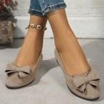 Women's Bowknot Dress Flats Ballet Low Wedge Round Toe Slip-Ons Comfortable Casual Flats Shoes Dressy Office Work Shoes