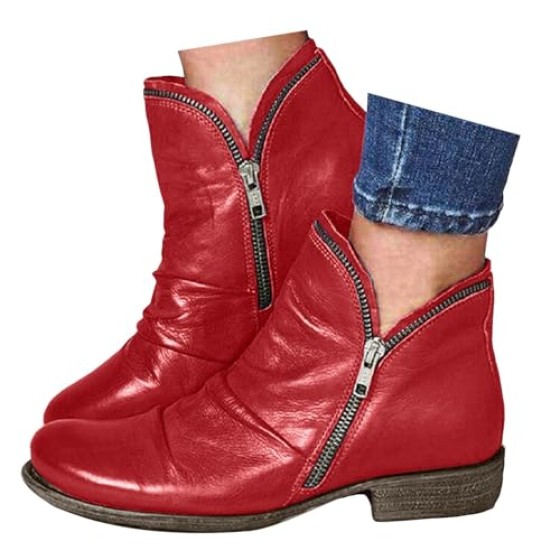 Ankle Boots for Women Arch Support Boots Side Zipper Vintage Leather Damping Shoes Flat Heel Booties Wide Width Orthopedic Comfortable Slip On High Top Business Dress Oxford Boot